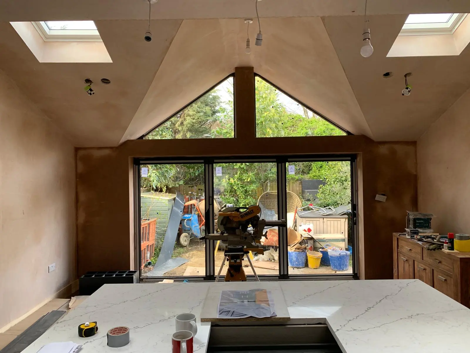 Vaulted kitchen extension during plastering