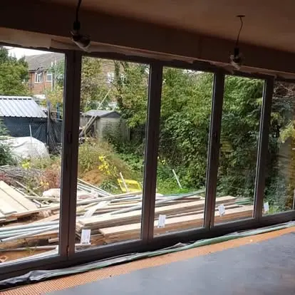 Large glazed doors installed in the extension